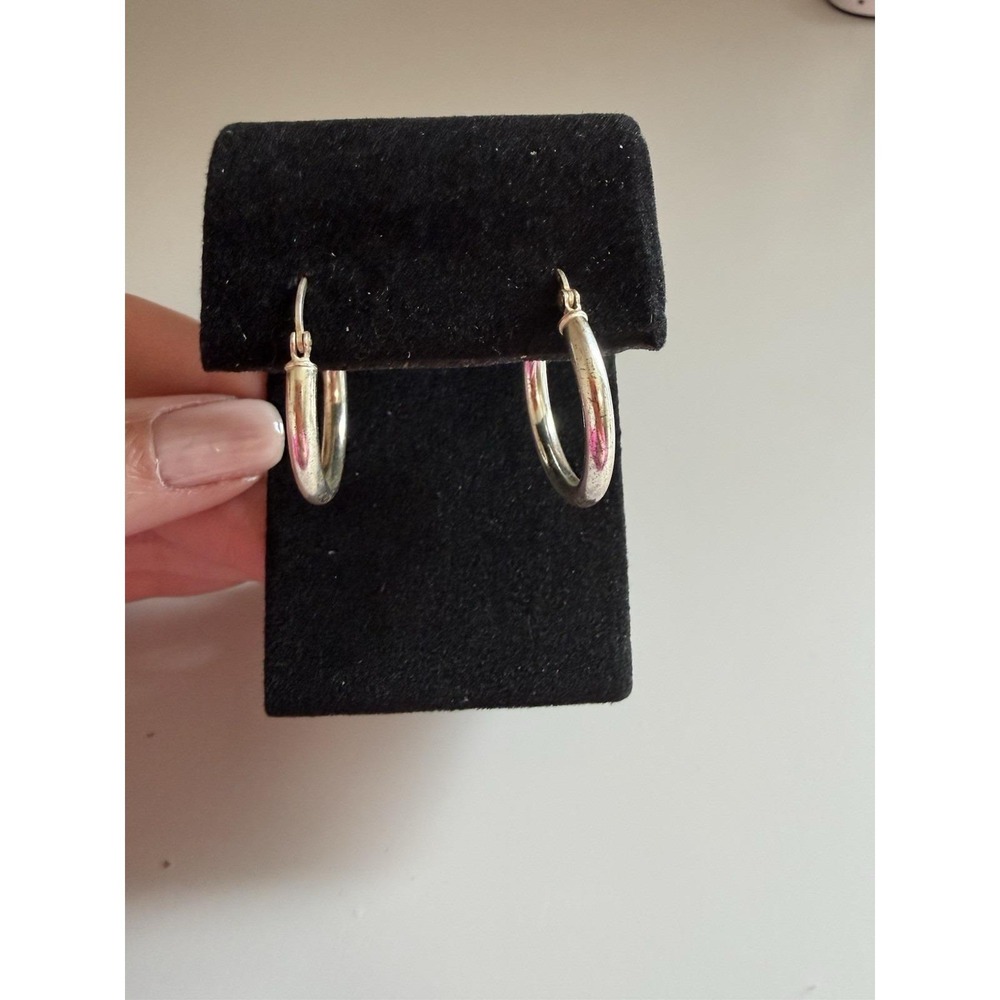 Sterling Silver Small Hoop Earrings Chunky Flat Tube Hoops